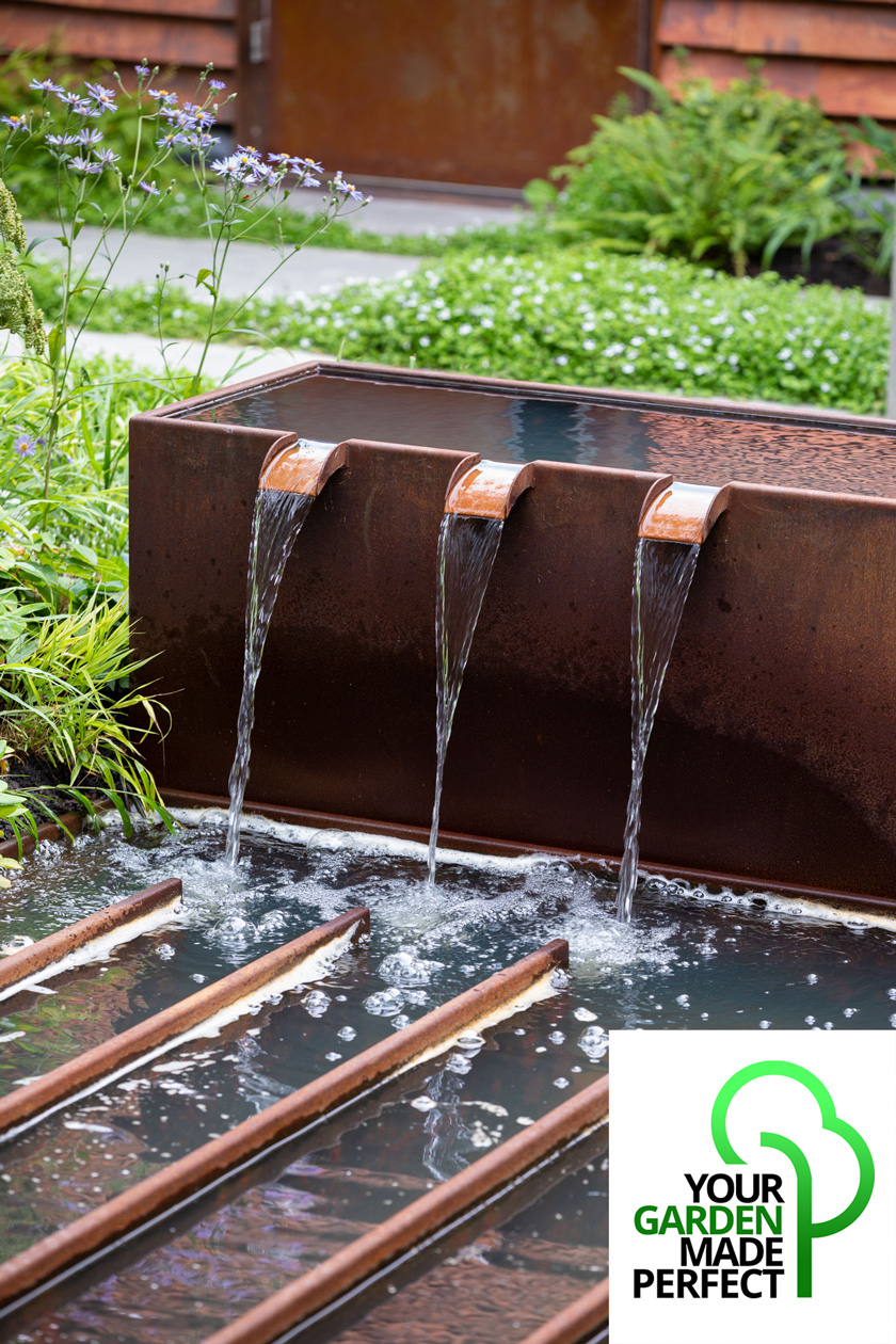 Colm Joseph Cambridge Garden design BBC Two Your Garden Made Perfect modern courtyard corten steel water feature