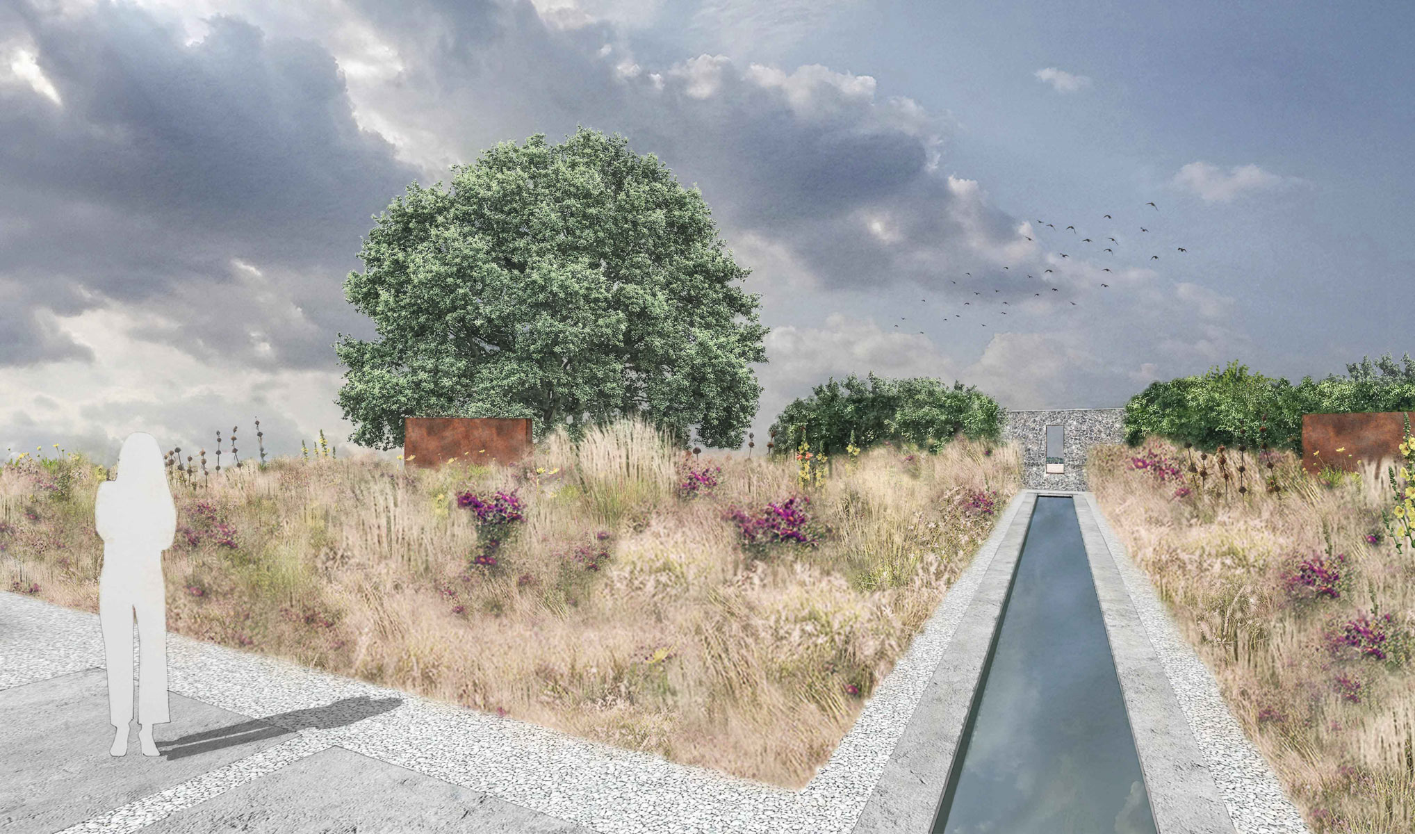 Colm Joseph Gardens - Field Barn Suffolk prairie planting contemporary rill modern country garden