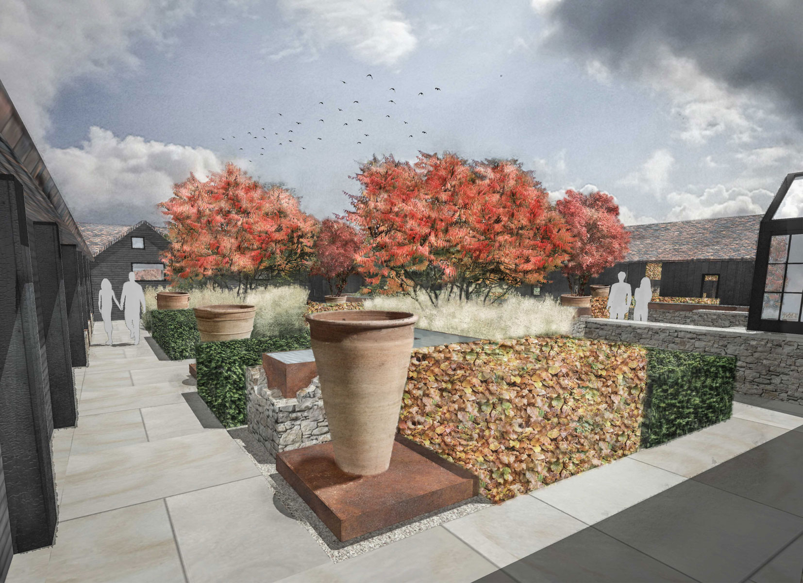 Colm Joseph Gardens - Courtyard gardens dramatic autumn planting colour contemporary